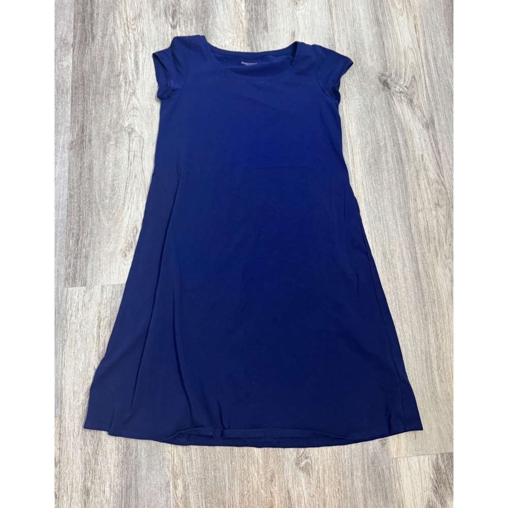 EILEEN FISHER‎ Petite Navy Blue Cap Sleeve Jersey Knit Maxi Dress PM